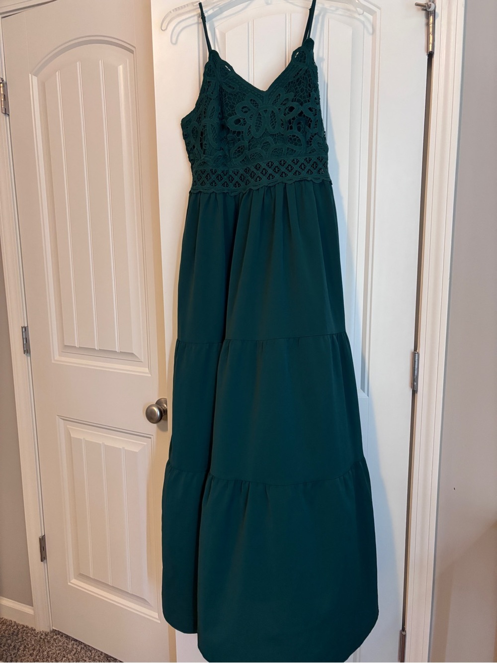 Women’s Forest Green Crochet Bodice Maxi Dress